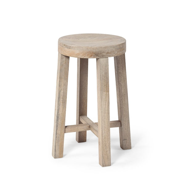 Mercana Brahma 26" Counter Stool - Timeless Farmhouse Charm with Sturdy Mango Wood and Minimalist Design White Washed Wood 68210