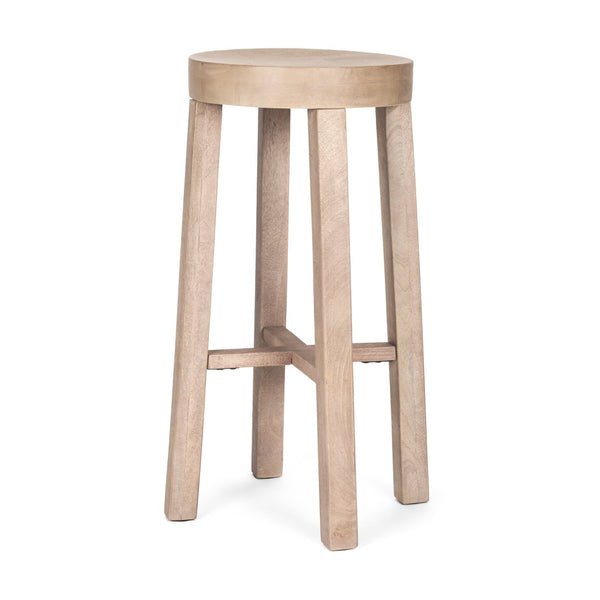 Mercana Brahma 26" Counter Stool - Timeless Farmhouse Charm with Sturdy Mango Wood and Minimalist Design White Washed Wood | 30H 68211