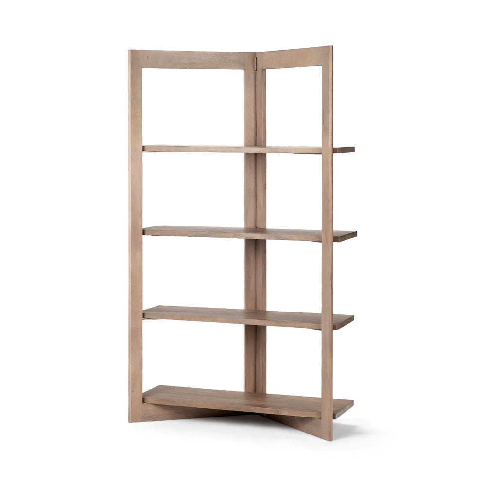 Mercana Turnbull Modern Four-Shelf Shelving Unit in Durable Indian Mango Wood for Versatile Storage Solutions 68212