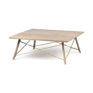 Mercana Kirby Modern Square Coffee Table with Solid Mango Wood Top and Metal Bracing for Durable Style 68221
