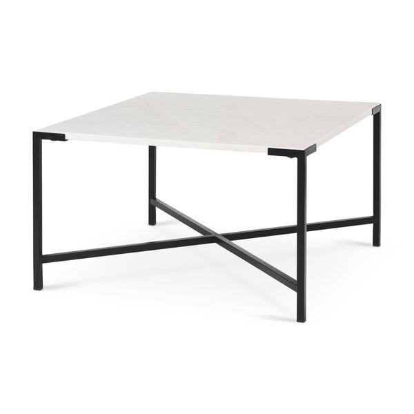 Mercana Lucas Square Coffee Table: Luxurious Marble Top with Sturdy Iron Base for Modern Living Room Style 68239