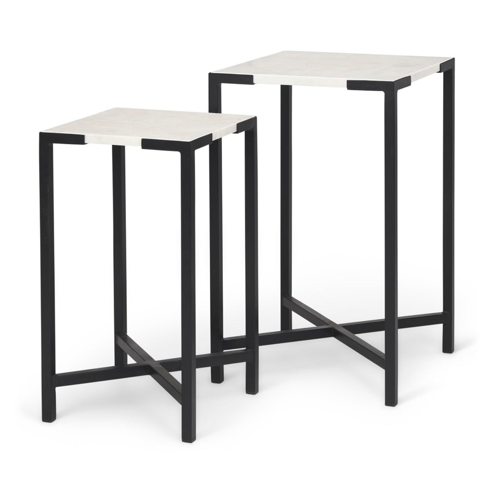 Mercana Lucas Nesting Accent Tables Set of 2 - Elegant Marble Tops with Sleek Iron Frames for Modern Spaces 68240