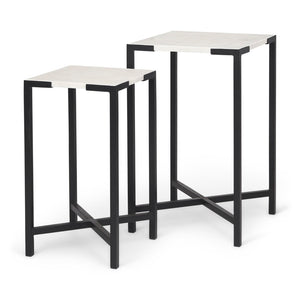 Mercana Lucas Nesting Accent Tables Set of 2 - Elegant Marble Tops with Sleek Iron Frames for Modern Spaces 68240