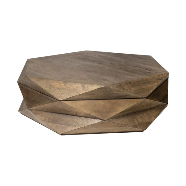 Mercana Arreto Hexagonal Coffee Table with Hydraulic Lift-Top Storage for Modern Living Room Elegance Brown Wood 68229