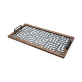 Fantuz 32L x 16W Gray Metal, Wood and Glass Serving Tray