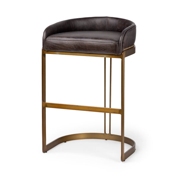 Mercana Hollyfield Modern Luxe Stool with Cushioned Seat and Stylish Metal Base for Kitchen or Bar Use Black Leather | Antiqued Gold Metal | Bar 67080