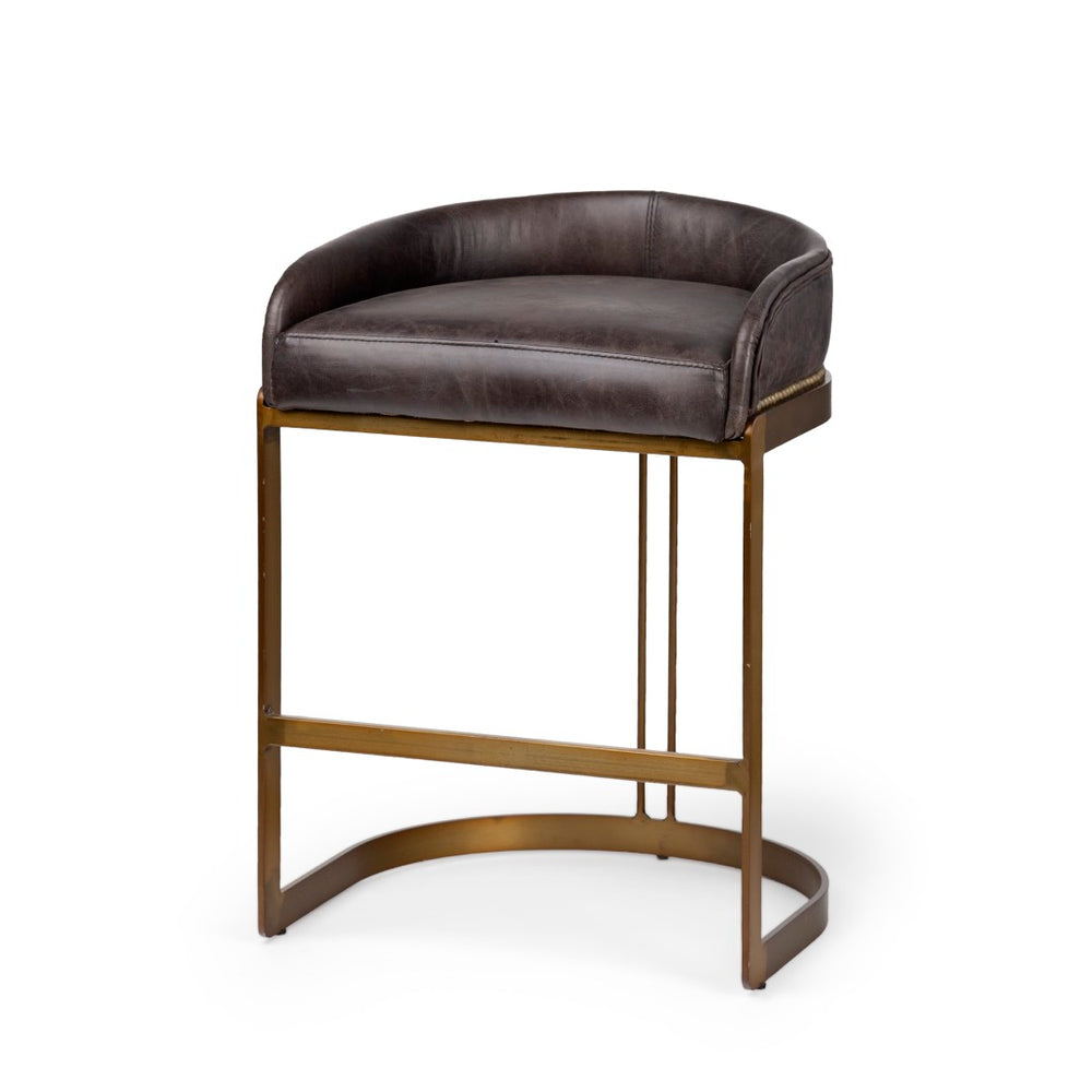 Mercana Hollyfield Modern Luxe Stool with Cushioned Seat and Stylish Metal Base for Kitchen or Bar Use Black Leather | Antiqued Gold  Metal | Counter 67079