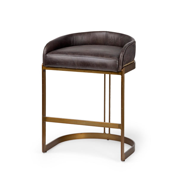 Mercana Hollyfield Modern Luxe Stool with Cushioned Seat and Stylish Metal Base for Kitchen or Bar Use Black Leather | Antiqued Gold  Metal | Counter 67079