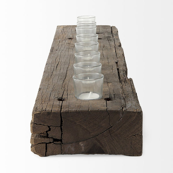 Mercana Lakara Reclaimed Wood Candle Holder for Eight Tealights - Rustic Charm for Any Dining Table Decor 67526-AB