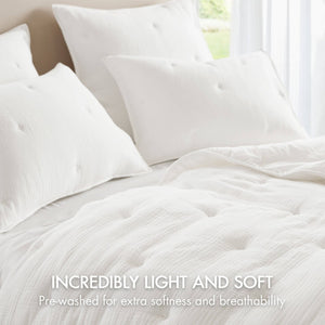 English Elm 3-piece King Cotton Muslin Quilt Set Crinkle Texture Embroidered Farmhouse Bedding B035P408348