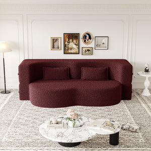 English Elm Modern Full Size Folding Sofa Bed with Teddy Fabric, 15" Foam Sleeper, Removable Covers & 2 Pillows for Guests Burgundy W1885P308173