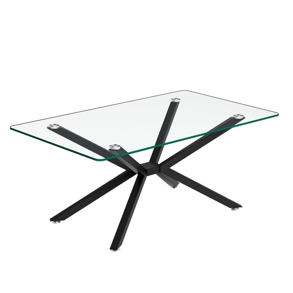 English Elm 39.37" Rectangular Clear Tempered Glass Coffee Table With Black Metal Legs For Modern Living Spaces W241P227952