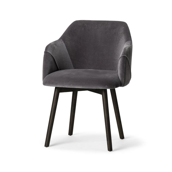 Mercana Ronald II Dining Chair - Elegant Bucket-Style Design with Plush Upholstery for Ultimate Comfort Gray Velvet | Black Wood (Armchair) 68320
