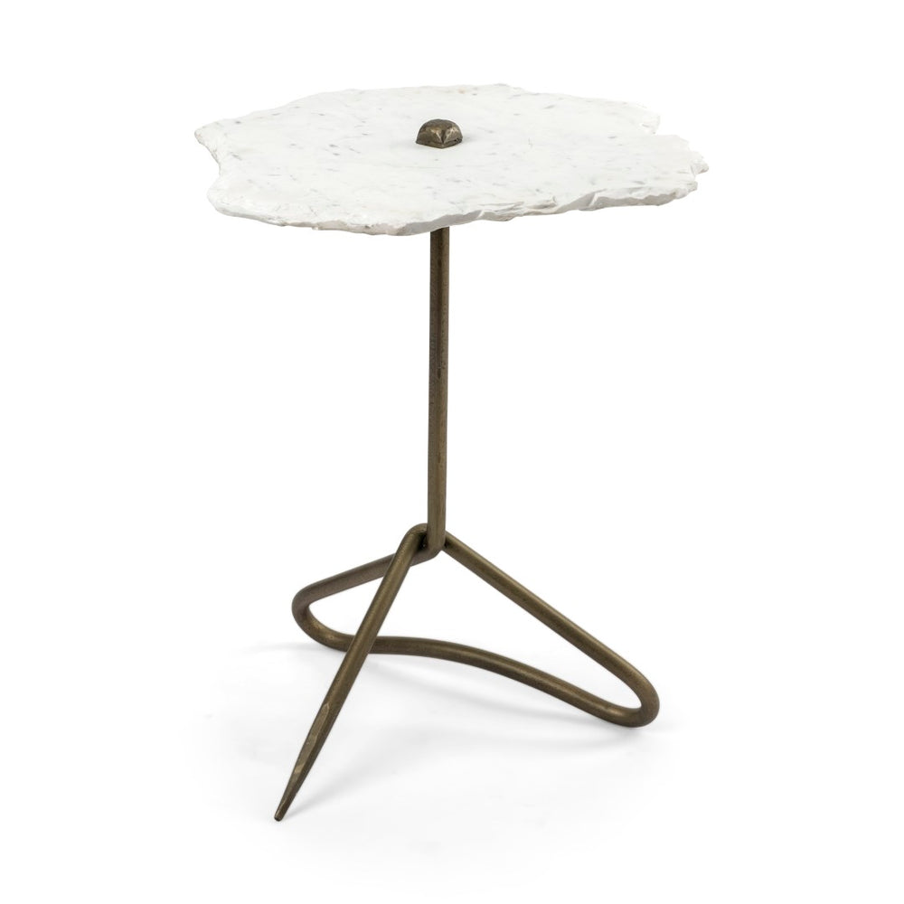 Mercana Pinera Accent Table – Modern Slate Top with Sculptural Iron Base for Luxe Contemporary Interiors White Marble | Gold Iron 68247-AB