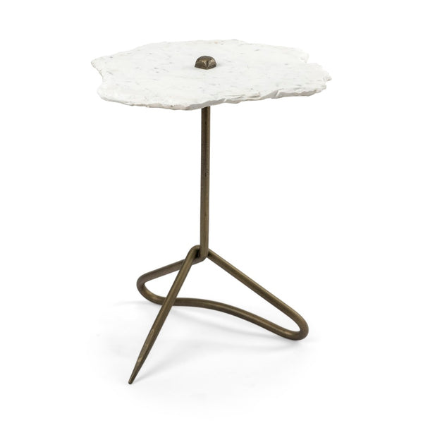 Mercana Pinera Accent Table – Modern Slate Top with Sculptural Iron Base for Luxe Contemporary Interiors White Marble | Gold Iron 68247-AB