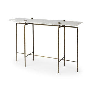 Mercana Pinera Console Table - Stunning Natural-Edge Slate Top with Industrial Iron Base for Modern Spaces White Marble | Gold Iron 68245-AB