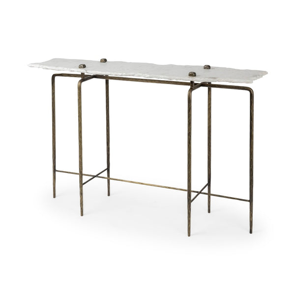 Mercana Pinera Console Table - Stunning Natural-Edge Slate Top with Industrial Iron Base for Modern Spaces White Marble | Gold Iron 68245-AB