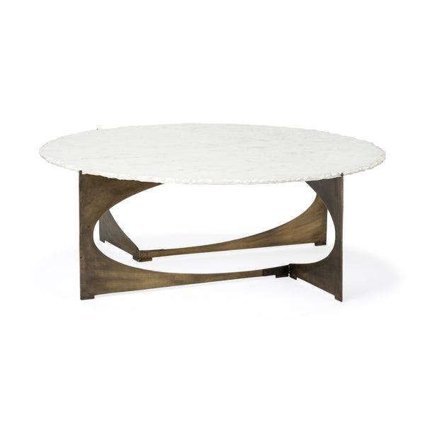 Mercana Reinhold 49" Elegant Marble Top Coffee Table with Sculptural Gold Base for Sophisticated Living Spaces 68232-AB