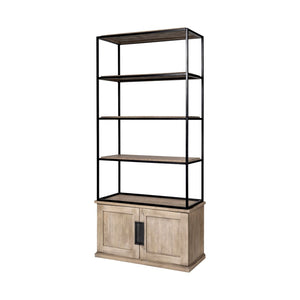 Mercana Braxton Three-Shelf Industrial Farmhouse Shelving Unit for Stylish Storage and Display Solutions Light Brown Wood | Black Metal | 42L 68203-AB