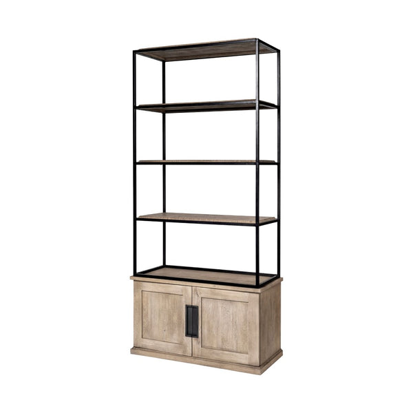 Mercana Braxton Three-Shelf Industrial Farmhouse Shelving Unit for Stylish Storage and Display Solutions Light Brown Wood | Black Metal | 42L 68203-AB