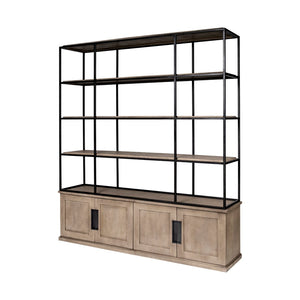 Mercana Braxton Three-Shelf Industrial Farmhouse Shelving Unit for Stylish Storage and Display Solutions Light Brown Wood | Black Metal | 82L 68202-AB