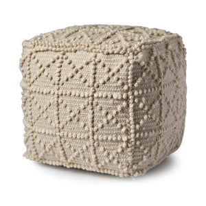 Mercana Leroy Square Cream Wool Pouf w/ Popcorn Detail 68390