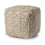 Leroy Square Cream Wool Pouf w/ Popcorn Detail