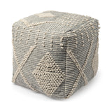 Mercana Brinket Gray/Cream Polyester Handwoven Square Pouf  68387