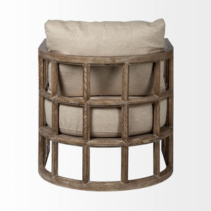 Mercana Skylar Chic Demi-Lune Accent Chair with Plush Cushions and Sculptural Wooden Frame for Any Space Tan Fabric | Brown Wood 67515