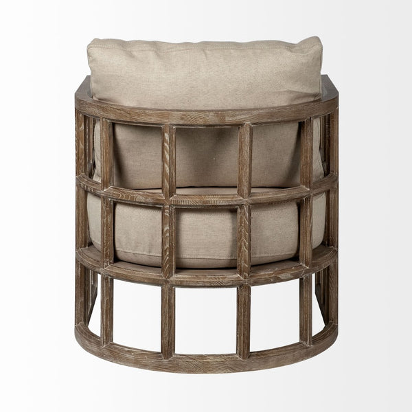 Mercana Skylar Chic Demi-Lune Accent Chair with Plush Cushions and Sculptural Wooden Frame for Any Space Tan Fabric | Brown Wood 67515