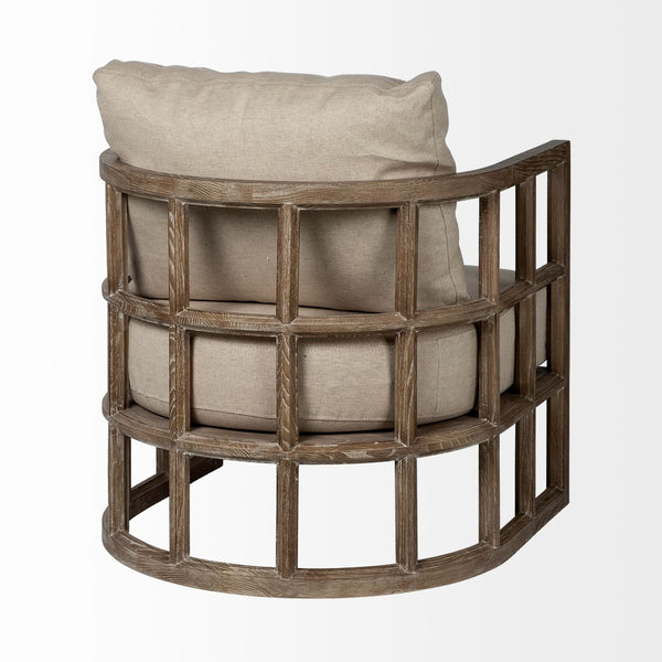 Mercana Skylar Chic Demi-Lune Accent Chair with Plush Cushions and Sculptural Wooden Frame for Any Space Tan Fabric | Brown Wood 67515