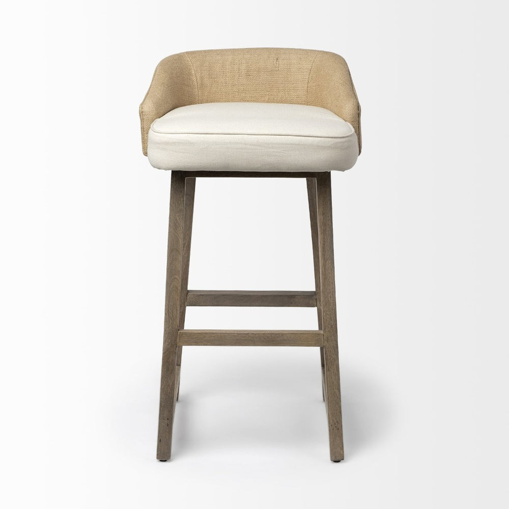 Mercana Monmouth Coastal Farmhouse Bar Stool with Comfortable Jute-Back and Natural Mango Wood Frame Cream Fabric | Brown Wood | Bar 68142