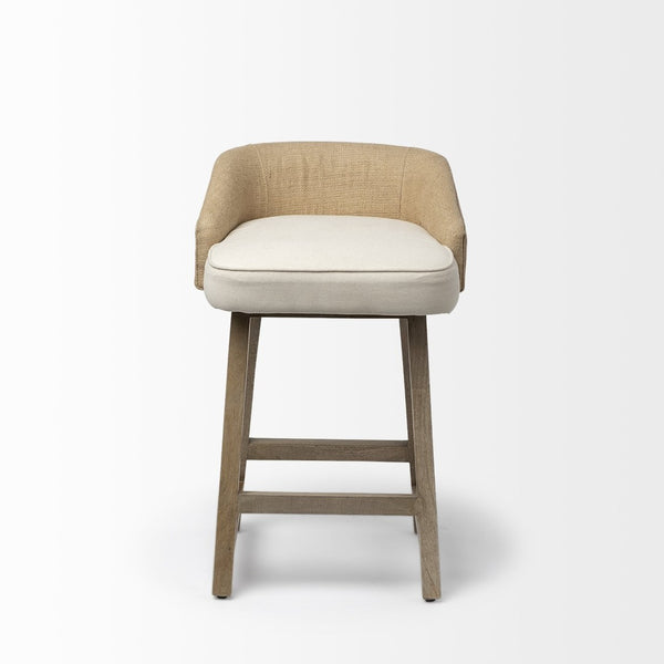 Mercana Monmouth Coastal Farmhouse Bar Stool with Comfortable Jute-Back and Natural Mango Wood Frame Cream Fabric | Brown Wood | Counter 68143