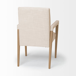 Mercana Palisades Elegant Dining Chair with Solid Beech Wood Frame for Modern and Transitional Spaces Cream Fabric | Light Brown Wood | Armed 68194