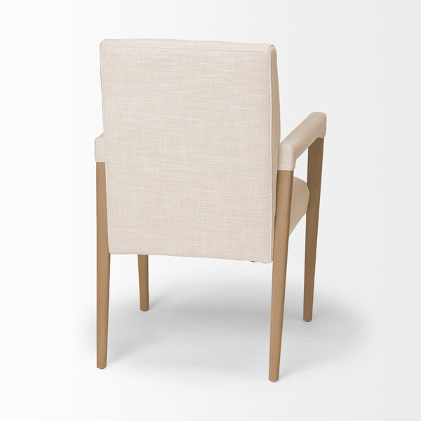 Mercana Palisades Elegant Dining Chair with Solid Beech Wood Frame for Modern and Transitional Spaces Cream Fabric | Light Brown Wood | Armed 68194
