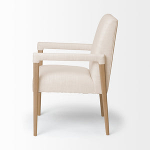 Mercana Palisades Elegant Dining Chair with Solid Beech Wood Frame for Modern and Transitional Spaces Cream Fabric | Light Brown Wood | Armed 68194