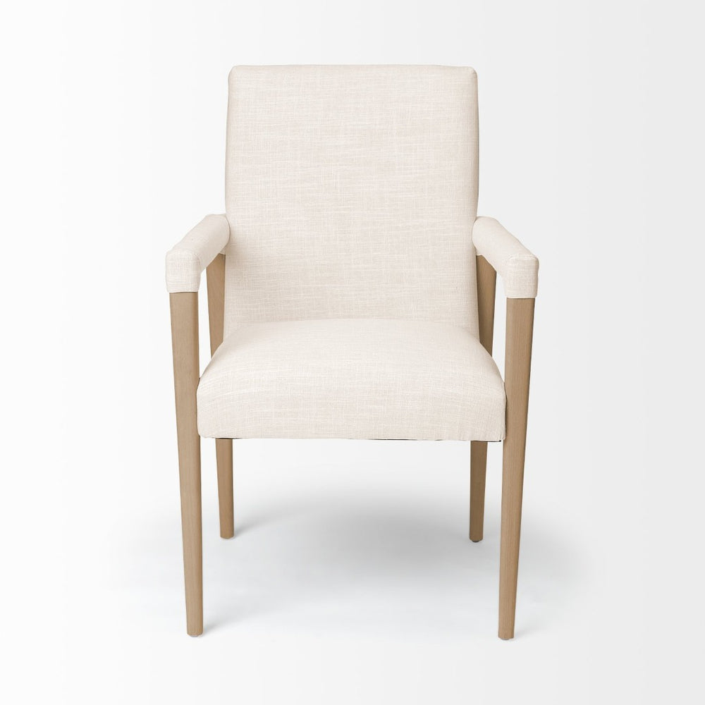 Mercana Palisades Elegant Dining Chair with Solid Beech Wood Frame for Modern and Transitional Spaces Cream Fabric | Light Brown Wood | Armed 68194