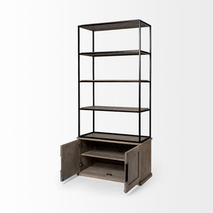 Mercana Braxton Three-Shelf Industrial Farmhouse Shelving Unit for Stylish Storage and Display Solutions Light Brown Wood | Black Metal | 42L 68203-AB