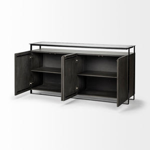 Mercana Vidro Industrial-Style Sideboard with Solid Wood Cabinets & Matte-Black Metal Frame for Storage Elegance 68209