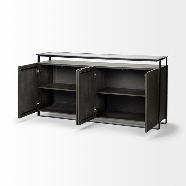 Mercana Vidro Industrial-Style Sideboard with Solid Wood Cabinets & Matte-Black Metal Frame for Storage Elegance 68209