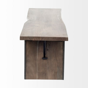 Mercana Ledger Live-Edge Wooden Dining Bench - Solid Mango Wood with Industrial Design for Modern Spaces 68242
