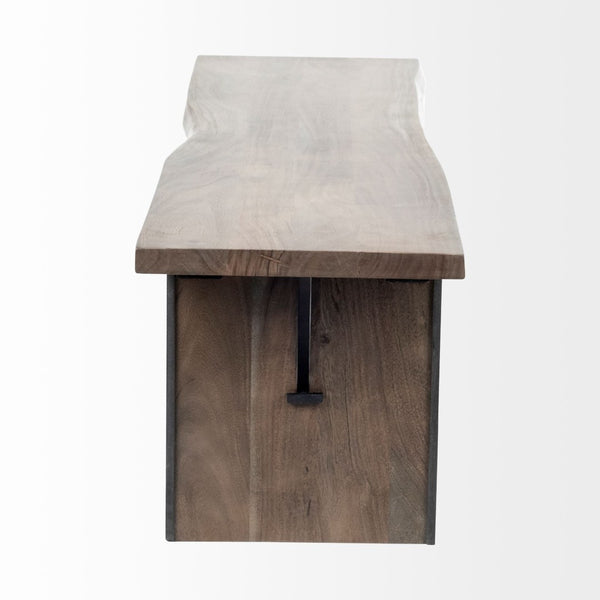 Mercana Ledger Live-Edge Wooden Dining Bench - Solid Mango Wood with Industrial Design for Modern Spaces 68242