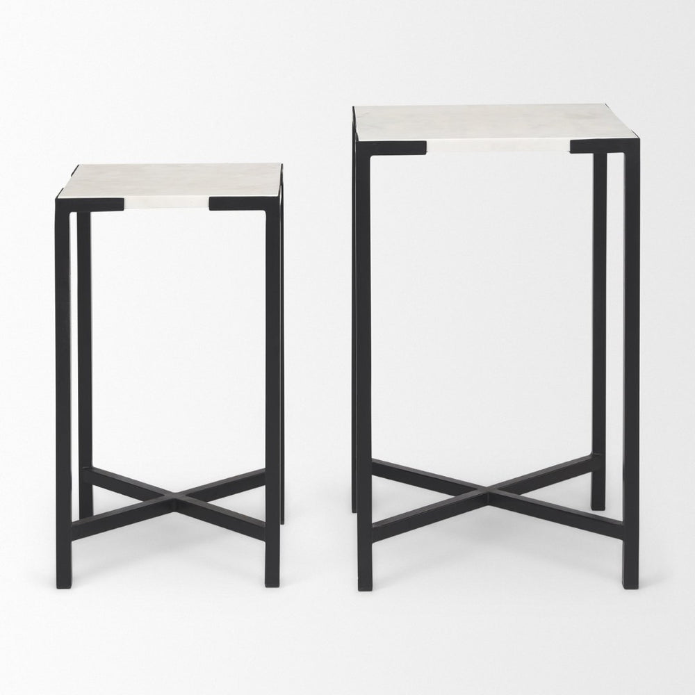 Mercana Lucas Nesting Accent Tables Set of 2 - Elegant Marble Tops with Sleek Iron Frames for Modern Spaces 68240