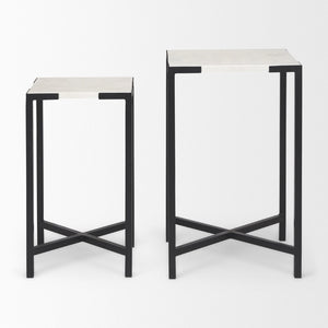 Mercana Lucas Nesting Accent Tables Set of 2 - Elegant Marble Tops with Sleek Iron Frames for Modern Spaces 68240