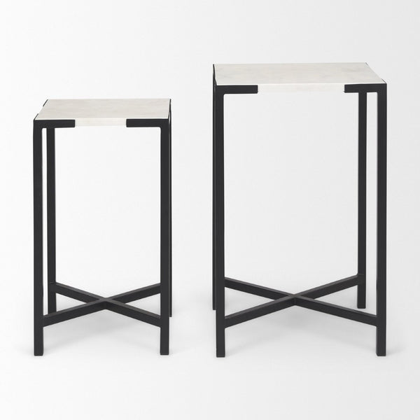 Mercana Lucas Nesting Accent Tables Set of 2 - Elegant Marble Tops with Sleek Iron Frames for Modern Spaces 68240