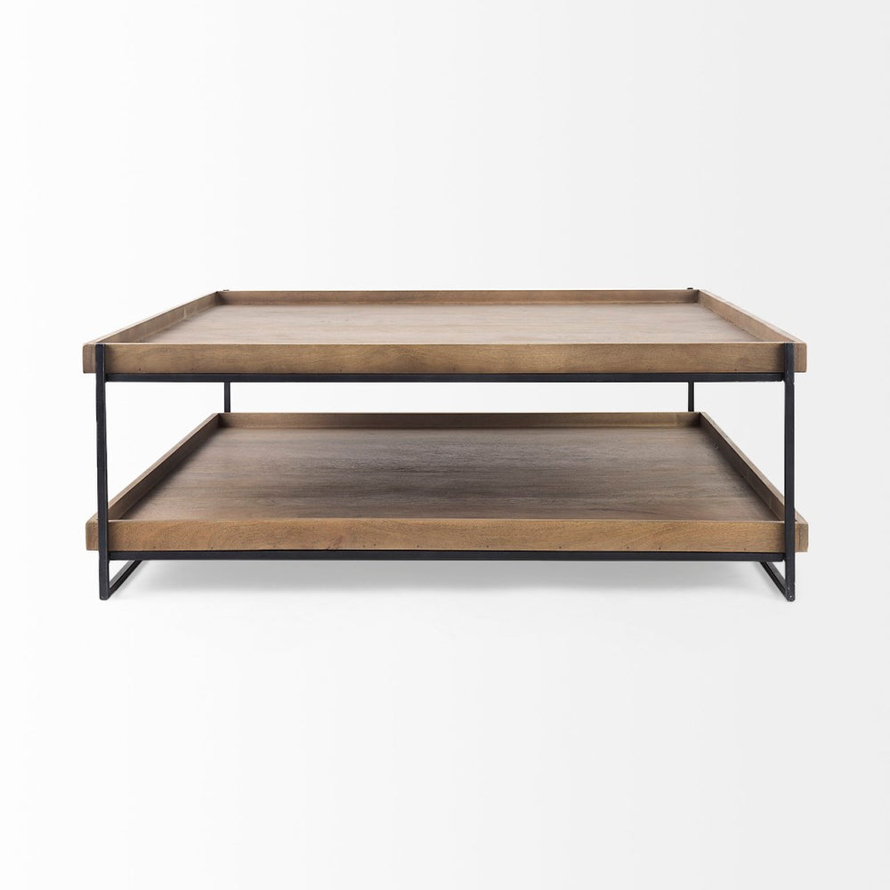Mercana Trey Modern Industrial Two-Tier Coffee Table with Solid Mango Wood and Sturdy Iron Frame Design 68218