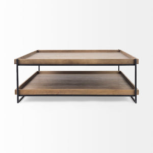 Mercana Trey Modern Industrial Two-Tier Coffee Table with Solid Mango Wood and Sturdy Iron Frame Design 68218