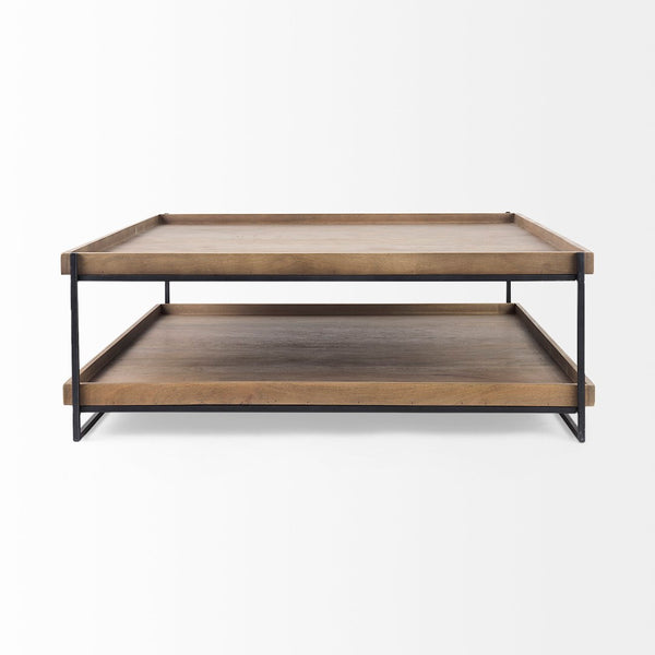 Mercana Trey Modern Industrial Two-Tier Coffee Table with Solid Mango Wood and Sturdy Iron Frame Design 68218