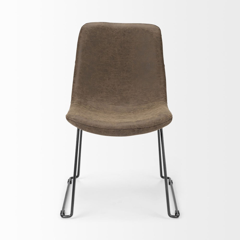 Mercana Sawyer Dining Chair Pair - Industrial-Style Slate Faux Leather with Matte Black Iron Frame Design Brown Faux Leather | Black Metal (Side Chair) 68314