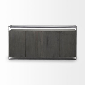 Mercana Vidro Industrial-Style Sideboard with Solid Wood Cabinets & Matte-Black Metal Frame for Storage Elegance 68209